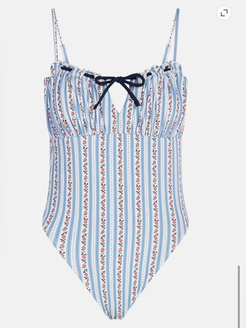 Striped Blue Floral One-Piece Swimsuit with Front Bow by Kacey Lee Size XS 0-2
